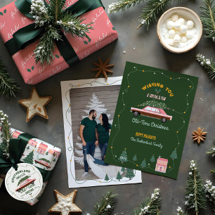 Familjeleverans Rosa Vintage bil Julgran Kudde