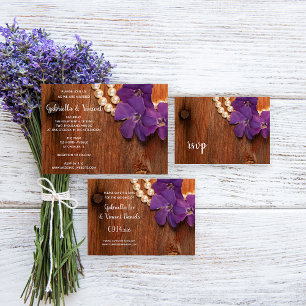 Lila Periwinkle, Pearls Barn Wood Bröllop OSA Kort