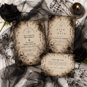 Romantiskt Boho Goth-bröllop Tack Kort