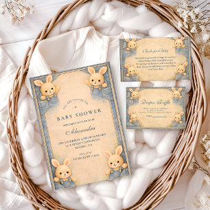 Vintage Blå Jeans Kanin Förlossning  Baby Shower Inbjudningar