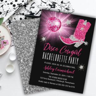 Faux Glitter Rosa Disco Cowgirl Bachelorette Party Inbjudningar