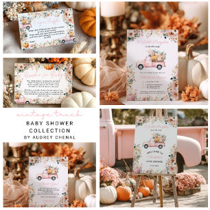 Little Pumpkin Rosa Lastbil Fall Blommigt Baby Sho Tack Kort
