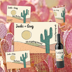 Anpassningsbar Retro Boho Desert Cactus Bröllop Tack Kort
