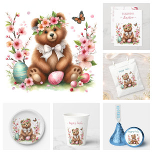 Blommar för Påskägg Watercolor Bear Cherry Vykort