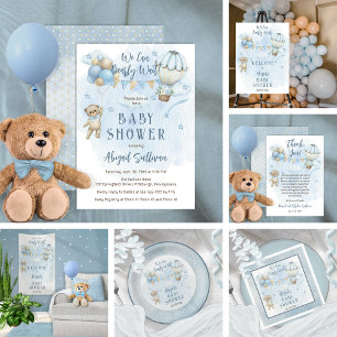 Nalle Balloons Boy Barly Wait Baby Shower Tack Kort