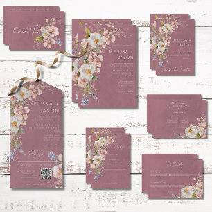 Pastel Blommigt Modern Rosa Bröllop Spara Datumet
