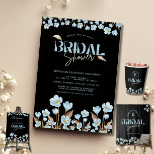 Svart Elegant, blå Blommigt, Möhippa Inbjudningar