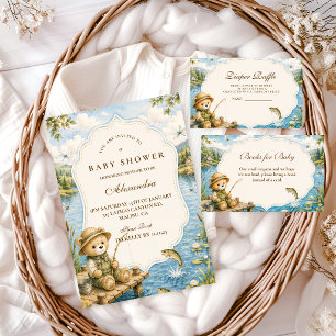 Björn fiske Baby Shower med fantasifull design Inbjudningar