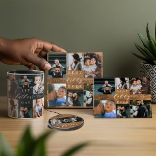First Fars dag Rustic Woodgrain Photo Collage Mugg
