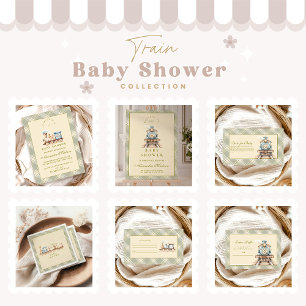 Grönt Vattenfärgsskare Tåg Baby Shower Inbjudningar
