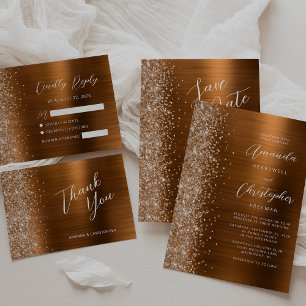 Glam Koppar Borstad Metall Glitter Bröllop Inbjudningar