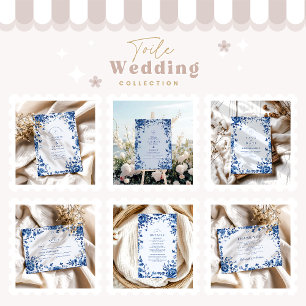 Victorian Toile Vintage Blue Blommigt Bröllop Tack Kort