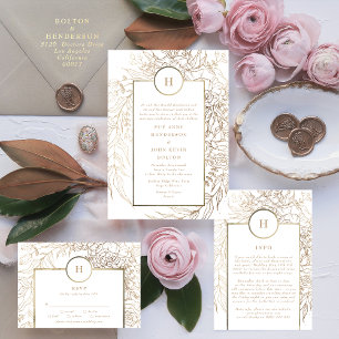 Svarta Eleganten Guld Monogram Wandeine Bröllop OSA Kort