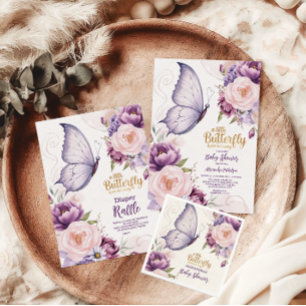 Rosa Lila Blommigt Butterfly Girl Baby Shower Pappersservett