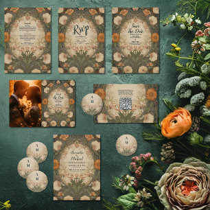 Enchanted Garden Art nouveau Bröllop Runt Klistermärke