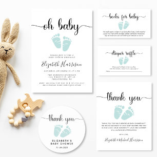 Oh Baby Mint Grönt Baby Shower Inbjudningar