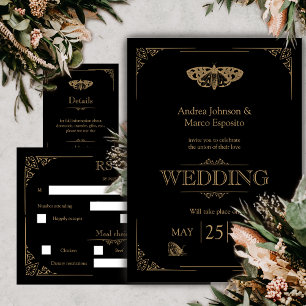 Victorian Moth Elegant Gothic Wedding bjudande Inbjudningar