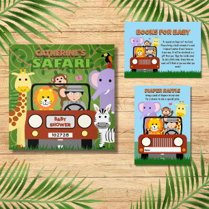 Jungle Safari Animal Baby Shower Bokar för Baby Tilläggskort