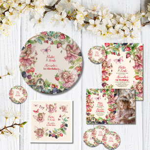 Magic Fairy Strawberry Garden Pixie 1:a födelsedag Pappersservett