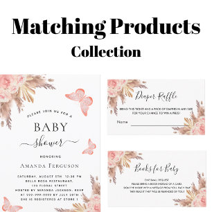 Baby shower fjäril rosé pampas gräs budget flygblad