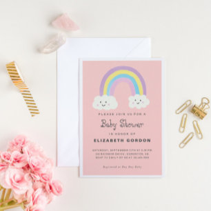 Rainbow Baby Shower Boy Blue Cute Kawaii Modern Vykort