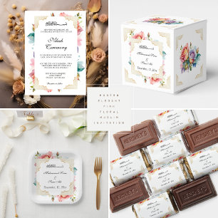 Modern Elegant Blommigt för  Rosa Nikah Muslim Inbjudningar