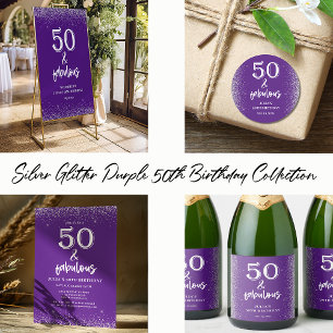 Silver Glitter Purple 50-årsfest  Underlägg Papper Kvadrat