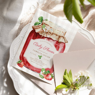 Berry Sweet Strawberry Sylt Rosa Baby Shower Inbjudningar