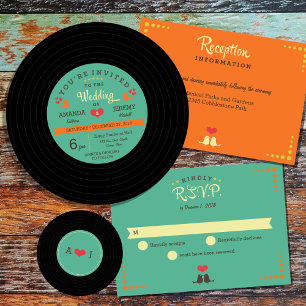 Modern Retro Vinyl Record Bröllop Adressetikett