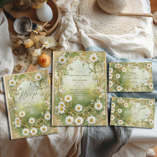 Daisy Art nouveau Elfenbenskusten Grönt Bröllop Inbjudningar