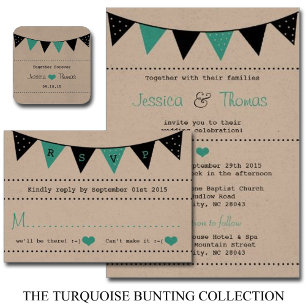 Modern turcoise Bunting Bröllop Collection Inbjudningar