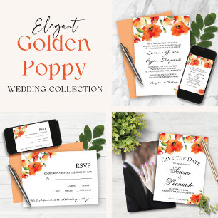 Elegant California Golden Poppy Summer Bröllop Inbjudningar