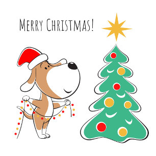 God jul Träd Cute Puppy Hund Santa Hat Helg Vykort