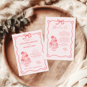 Whimsique Retro Doodle Art Bröllop OSA Kort