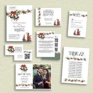 Holly Bells Red Berries Winter Wedding Invitation Inbjudningar