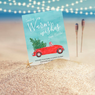 Vintage Red Car jul Tropical Warm Önskemål Julkort