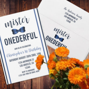 Minister Onederful Bow Tie 1a Birthday Inbjudningar