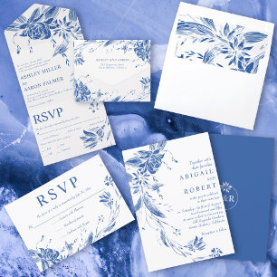 Elegant blåa blommor typografi blommigt bröllop OSA kort
