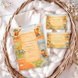 Sagoboks Sport Teddybjörnar Baby Shower Inbjudningar