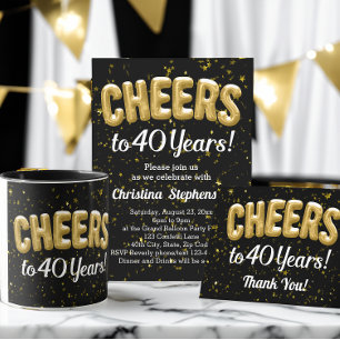 40:e födelsedag Guld-ballonger till 40 år Tack Kort