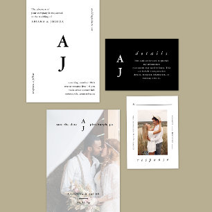 Minimal användning av Monogram Photo Bröllop Black Inbjudningar