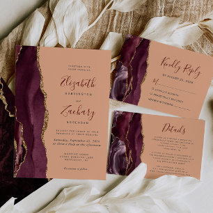 Modern Burgundy Guld Agate Peach-Bröllop OSA-kort OSA Kort
