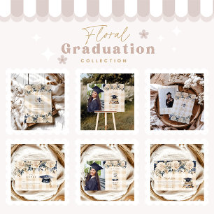 Elegant Navy Blue Blommigt Studenten Tack Kort
