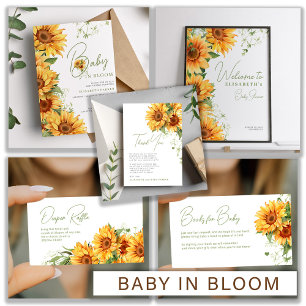 Spädbarn i blom elegant solros blommande baby show inbjudningar