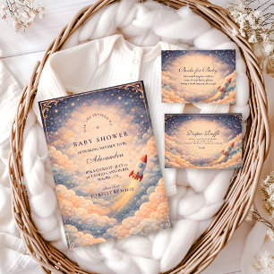 Neutral rymdraketstjärnor baby shower inbjudningar