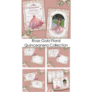  Rosa Watercolor Blommigt Glitter Quinceanera OSA Kort