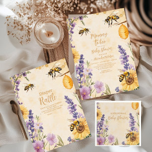Mamma till Bee Blommig  Barnkalas Inbjudningar