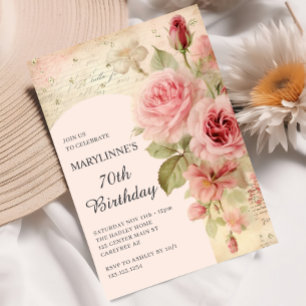 Elegant Vintage Ro 70:e födelsedagen Inbjudningar