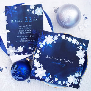 Navy Blue Winter Bohemian Bröllop Inbjudningar
