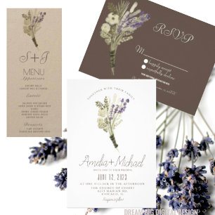 Lavendel Watercolor Miljövänlig Bouquet Bröllop Inbjudningar